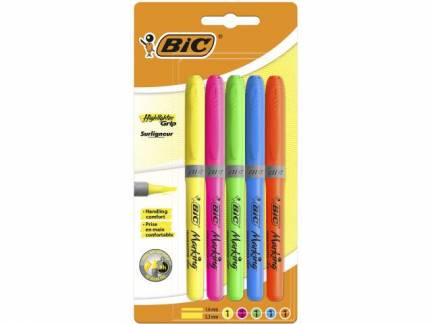 Tekstmarker Bic brite liner Grip ass. 5 stk/pak