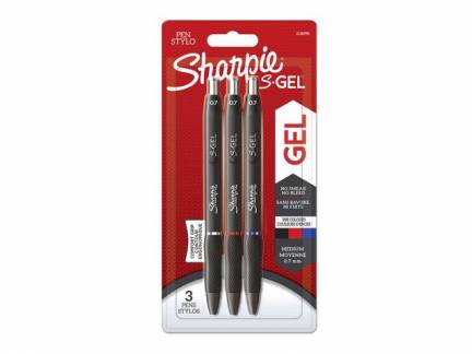 Gelpenne Sharpie S-Gel sort, blå, rød 0,7mm 3-Blister