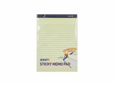 Notes Stick'N memo gul m/linier m/selvkl. ark 254x178mm 50ark/blok