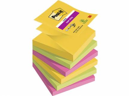 Post-it Super Sticky Z-Notes 76mmx76mm 90ark/blk 6blk/pak Carnival farvekollektion