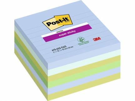 Post-it Super Sticky Notes linjerede 101mmx101mm 90ark/blk 6blk/pak Oasis farvekollektion