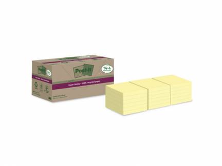 Notes, Post-it, Recycle, gul, 76x76mm pakke a 18 stk, 100 % PEFC Certified