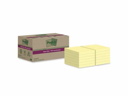 Notes, Post-it, Recycle, gul, 48x48mm pakke a 12 stk, 100 % PEFC Certified