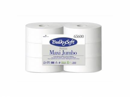 Toiletpapir Jumbo, BulkySoft, Premium Gigant M, 2 lag, hvid x 320.00m kasse a 6 ruller
