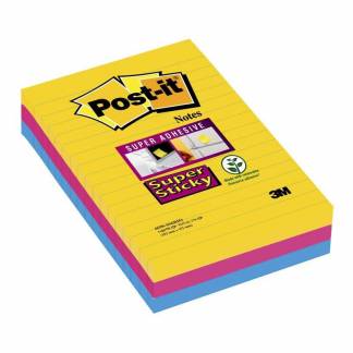 Notes, Post-it Super sticky, assorteret 101x152mm, pakke a 3 stk