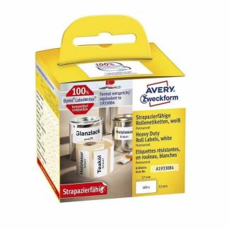 Universeletiket, Avery, A1933084 Polyester 57x32mm hvid, rulle a 400 etiketter