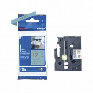 TZe-RL34 printer guld tekst p&aring; lysebl&aring;t 12mm satinb&aring;nd