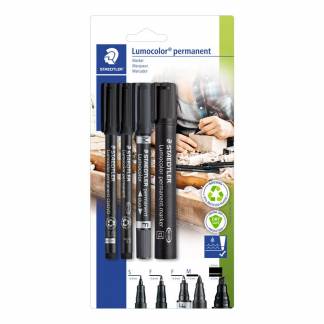 Marker, Staedtler Lumocolor, 60 BK 0,4-5MM, Spids, assorteret, 60 BK S&aelig;t med 4 stk