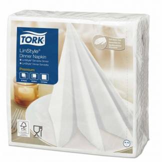 Middagsservietter, Tork, Linstyle 1/4-fold, hvid 390mmx390mm, 55g/m2, pakke a 50 stk FSC Mix Credit