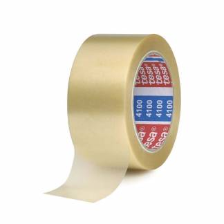 Pakketape, TESA 4100, rillet, 50 mm x 66.00 m, 65 &micro;m, kernediameter: 76 mm Rulle, PVC, Solvent, low noise transparent, pakke a 6 ruller palle a 2376 ruller