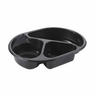 Plastbakke, Plus Pack SmartView, 3-rums Oval kapacitet 960ml,238x176x45mm pp, sort, karton a 240 stk F&oslash;devaregodkendt