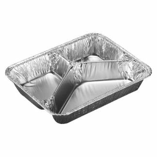 Foliebakke, Plus Pack, 3-Compartments Rektangul&aelig;r kapacitet 990ml,227x178x39mm aluminium, aluminium, pakke a 100 stk F&oslash;devaregodkendt