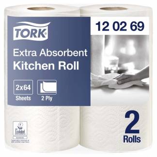 K&oslash;kkenrulle, Tork, Extra Absorbent 2 lag, hvid 230mm x 15.36m, pakke a 24 ruller FSC Mix Credit