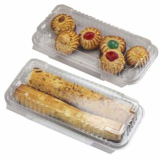 Plastbakke, m/h&aelig;ngslet l&aring;g,220x111x44mm PET, transparent, karton a 500 stk F&oslash;devaregodkendt