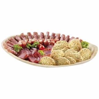 Cateringfad, Rektangul&aelig;r 415 x 280 x 25 mm, tr&aelig;, karton a 100 stk Palm leaf F&oslash;devaregodkendt