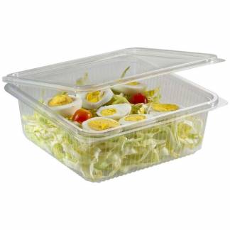 Plastbakke, m/h&aelig;ngslet l&aring;g,182x142x55mm PET, transparent, karton a 400 stk F&oslash;devaregodkendt