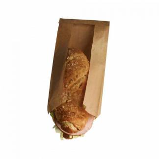 Papirpose med vindue, 140 x 310 mm flat film, Papir, brun, pakke a 250 stk F&oslash;devaregodkendt