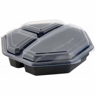 Plastbakke, Duni Octaview, 3-rums kapacitet 1090ml,230x230x60mm PS, black/transparent, karton a 160 stk F&oslash;devaregodkendt