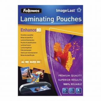 Lamineringslomme, Fellowes Premium, 80&micro;m A4, 216x303mm transparent  pakke a 100 stk