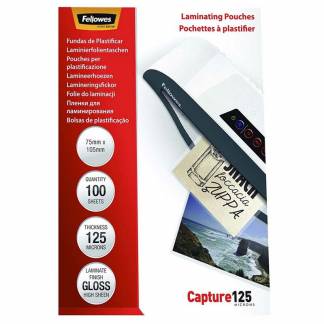 Lamineringslomme, Fellowes Premium 125&micro;m, 75x105mm transparent  pakke a 100 stk