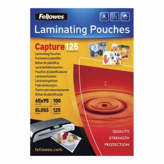 Lamineringslomme, Fellowes Premium 125&micro;m, 65x95mm transparent  pakke a 100 stk