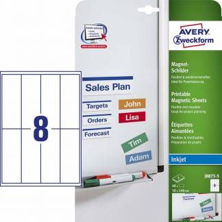 Etiket, Avery, J8875-5, Inkjet 50x140mm hvid, antal etiketter pr. ark : 8 pakke a 40 stk
