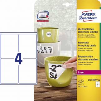 AVERY aftagelige etiket st&aelig;rke 99,1x139mm (80)