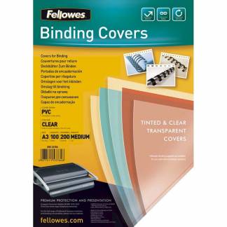 Plastforsider, Fellowes transparent 200&micro;m, 297x420mm, plastik pakke a 100 stk