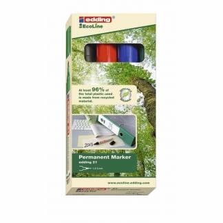 Marker, Edding Ecoline, 21, 1,5-3,0MM Rund spids, assorteret, 701041 S&aelig;t med 4 stk