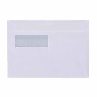 Kuvert, forskellige, langsiden &aring;ben, 155 x 220 mm, St&oslash;rrelse p&aring; vindue: 90x34 mm venstre vindue Horisontal Vinduesposition fra h&oslash;jre 110 mm Vinduesposition fra bunden 83 mm, white Permanent (DP 37) Opretst&aring;pende klap Selvkl&aelig;bend, 90g/m2 pakke a 500 stk pa