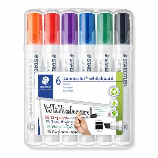Whiteboardmarker, Staedtler Lumocolor 351 B WP6, 2-5MM, Skr&aring; spids, assorteret non-permanent, s&aelig;t af 6 stk