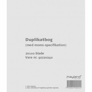 Standardblok, Mayland, Duplikatbog, hvid 126x148mm, Med moms, 2x100 blande