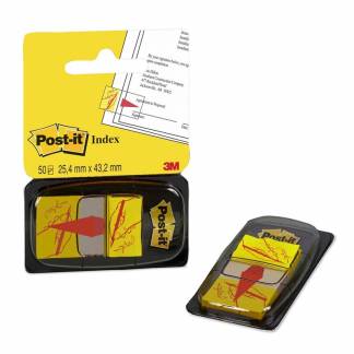 Indexfaner, Post-it, underskriv her,25 x43mm, gul/r&oslash;d pakke a 50 stk