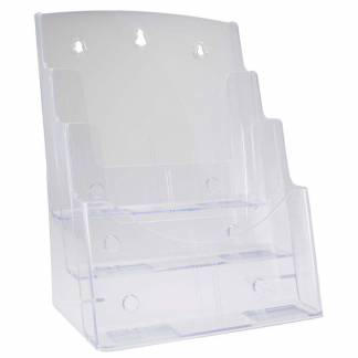 Brochure holder, BNT A4 3 rum til bord/v&aelig;g, transparent