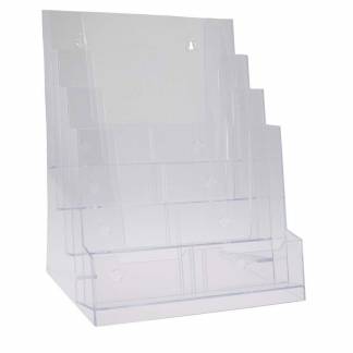 Brochure holder, BNT 1/3 A4, 4 rum til bord/v&aelig;g, transparent