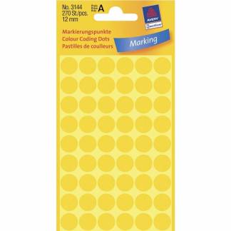 Universeletiket, Avery, 3144 12mm gul, pakke med 270 stk, FSC Mix Credit