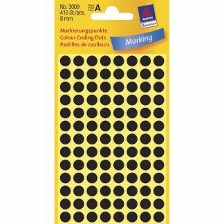 Universeletiket, Avery, 3009 8mm sort, pakke med 416 stk, FSC Mix Credit