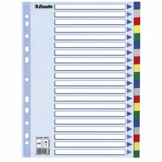 Faneblade PP A4 20-delt farvede faner