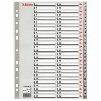 Register, Esselte, A4,210x297mm, 1-54 gr&aring; Pakke med 10 s&aelig;t