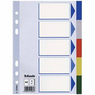 Faneblade PP A5 5-delt farvede faner
