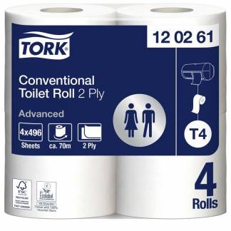 Toiletpapir, Tork, Advanced, T4, 2 lag tissue, hvid 99mm x 69.44m, 17g/m2, kasse a 24 ruller FSC Recycled Credit