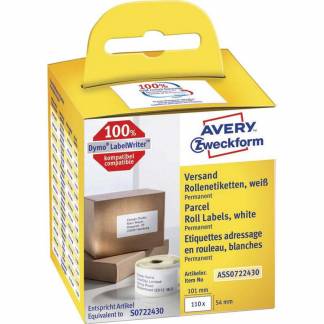 Adresseetiketter, Avery, ASS0722430 101x54mm hvid, rulle a 110 etiketter FSC Mix Credit