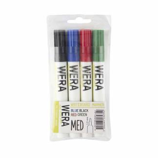 Whiteboardmarker, BNT Wera, 3MM Rund spids, assorteret, 483098 S&aelig;t med 4 stk