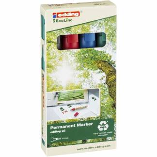 Marker, Edding Ecoline, 22, 1-5MM Skr&aring; spids, assorteret, 701043 S&aelig;t med 4 stk