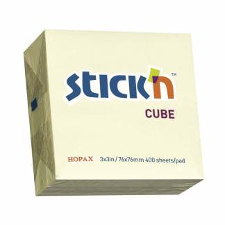 Notes, BNT Stick&acute;n, Cube, gul, 76x76mm