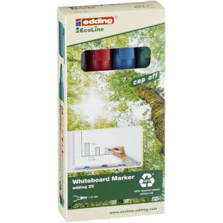 Whiteboardmarker, Edding Ecoline, 29 1,5-3MM, Rund spids, assorteret non-permanent, S&aelig;t med 4 stk