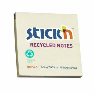Notes, BNT Stick&acute;n, Recycled, gul, 76 x76mm