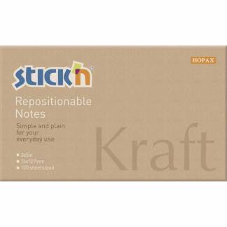 Notes, BNT Stick&acute;n, Kraft pad, brun, 127 x76mm