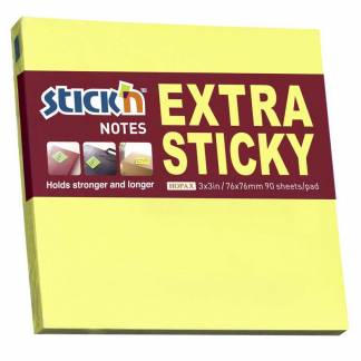 Notes, BNT Stick&acute;n, Extra sticky, gul 76x76mm