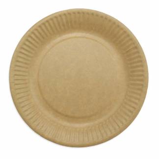 Tallerken Middag, Rund indvendig diameter 180.0 mm biologisk nedbrydeligt papir, brun komposterbar, pakke a 50 stk kasse a 8 pakker, palle 70 kasser F&oslash;devaregodkendt